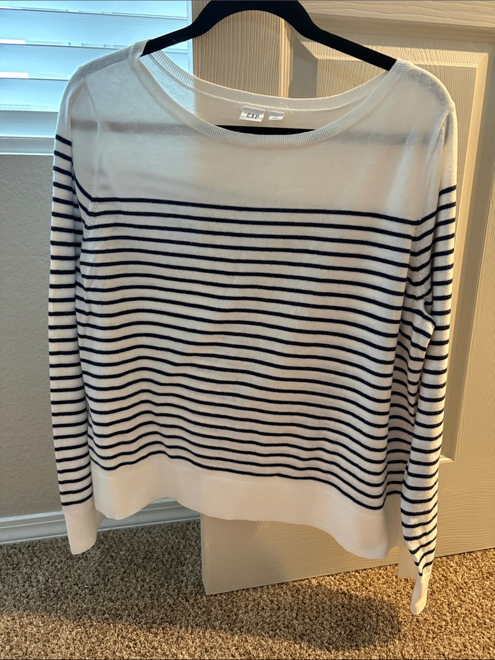 GAP White and Navy Striped Boatneck Pullover